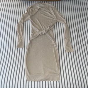 Windsor Long Sleeve Mock Neck Open Back Dress Beige